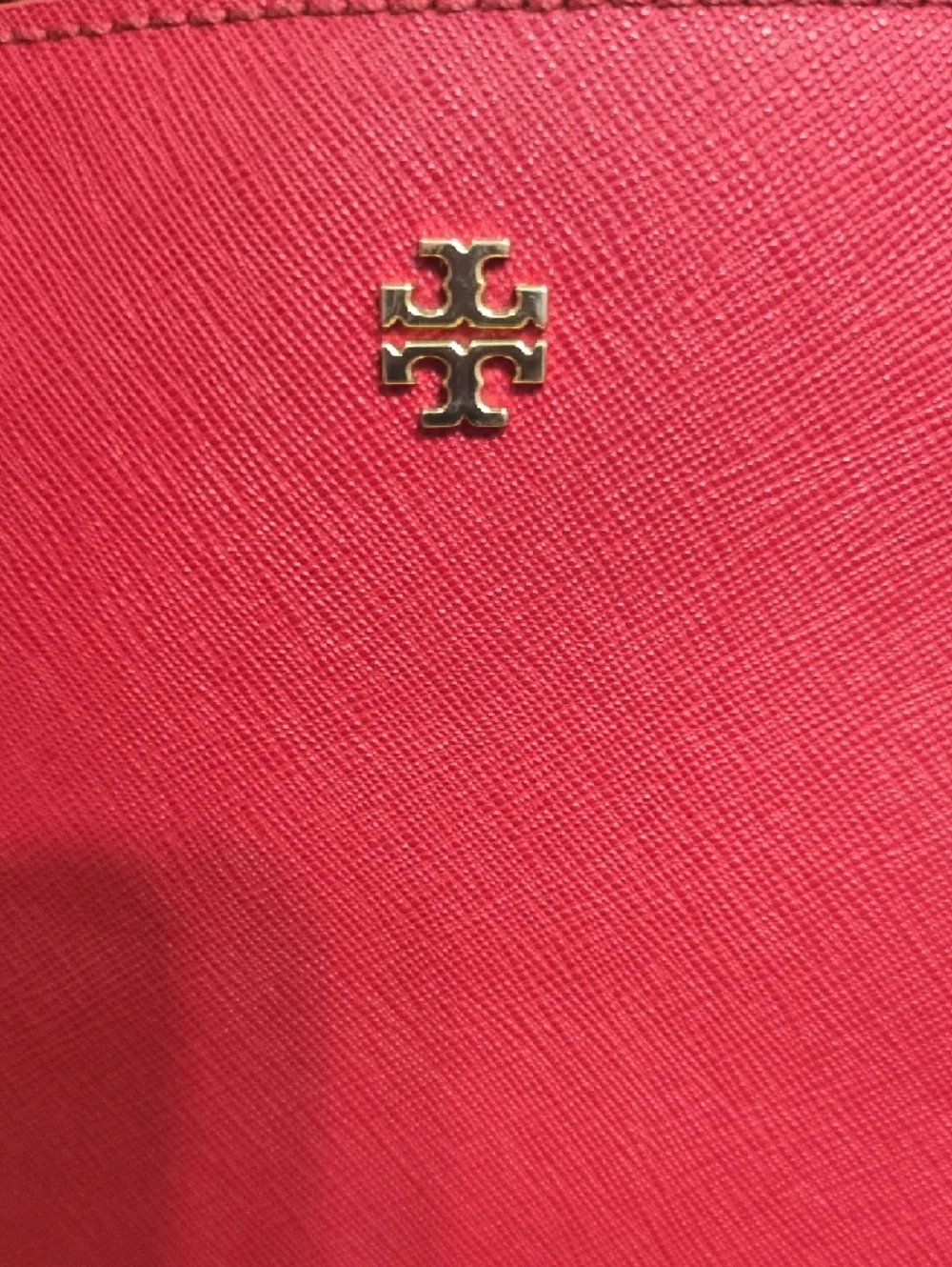 EUC Tory Burch Red Saffiano Tote with Gold Logo